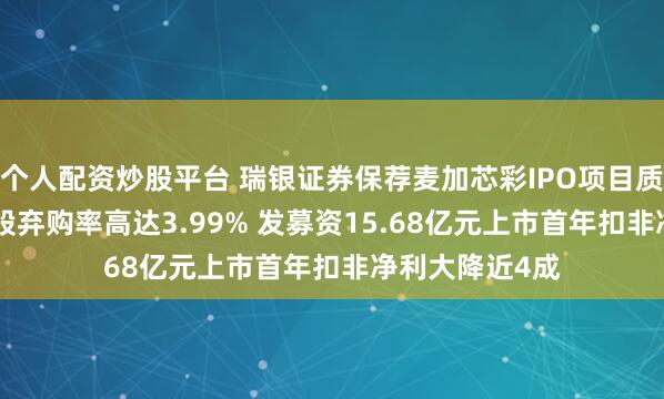 个人配资炒股平台 瑞银证券保荐麦加芯彩IPO项目质量评级C级 新股弃购率高达3.99% 发募资15.68亿元上市首年扣非净利大降近4成