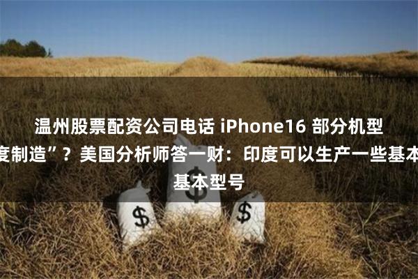 温州股票配资公司电话 iPhone16 部分机型“印度制造”？美国分析师答一财：印度可以生产一些基本型号